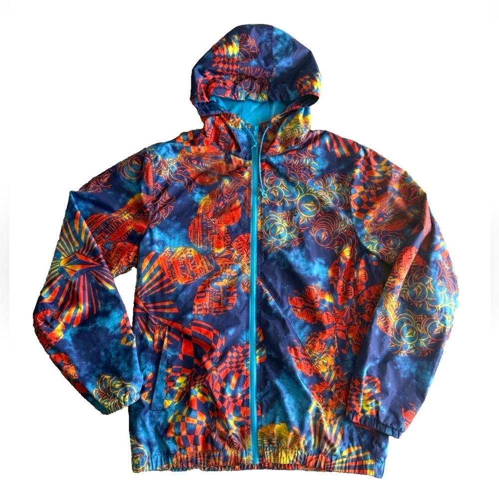 Volcom Forwarder Jacket Blue All Over Print Hoodie Mens Size S Skateboard Grunge
